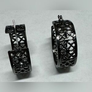 Semi Circle Gun Metal Hoop Earrings. 1” x 1”